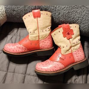 Girls Size 4 Ariat Fatbaby Pink Rhinestone Ostrich Leather Western Cowgirl Boots